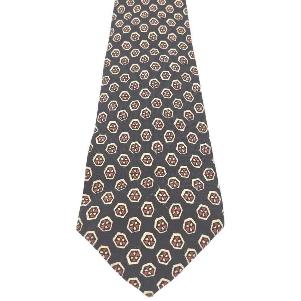 Polo Ralph Lauren Mens Silk Geometric Medallion Tie Navy Red Cream Preppy